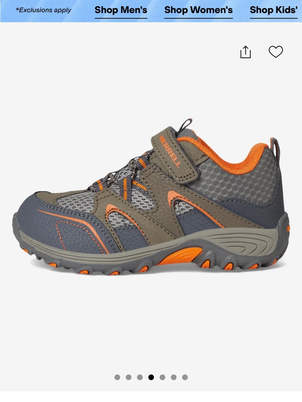 Merrell Kids Gray and Orange Trail Sneaker
